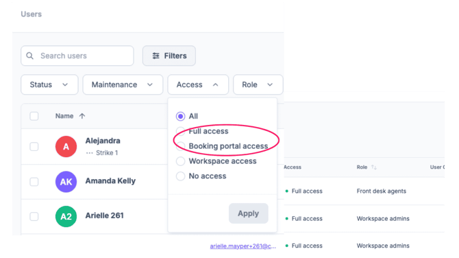 Booking Portal Access View