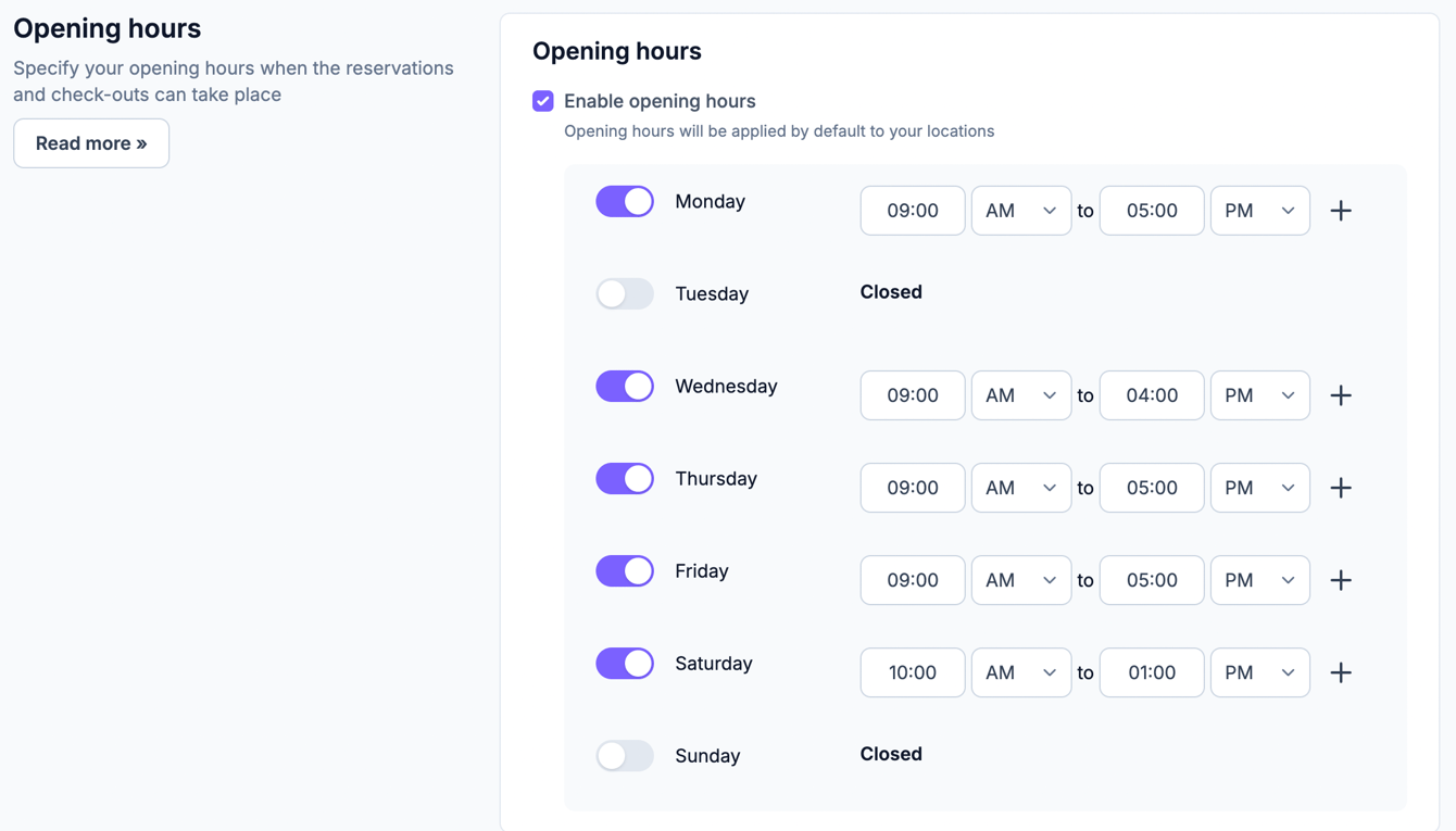 Adding opening hours to your account